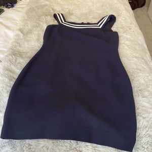 Classic navy dress with white sailor neckline.